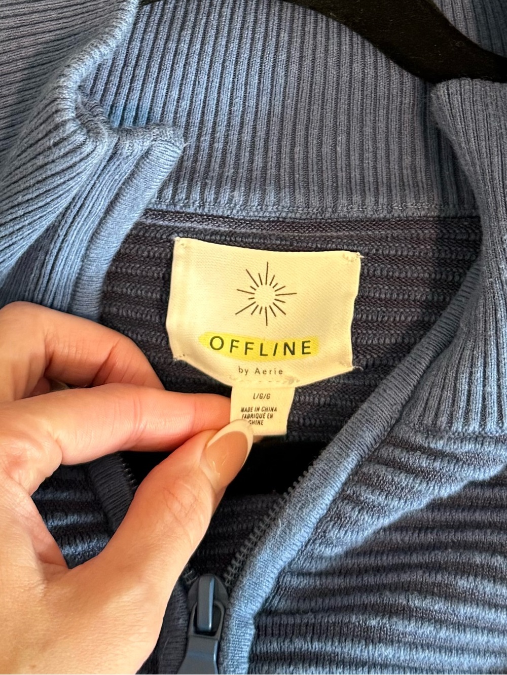 Aerie Ribbed Sweater Half-Zip Blue, size L, like new! - Picture 5 of 6